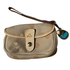 Dooney & Bourke Wristlet Beige Polka Dot Canvas Leather Small Pouch